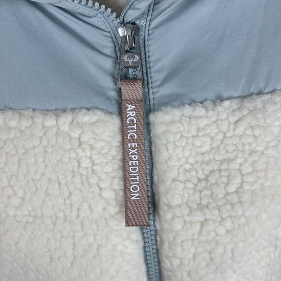 Artic Expedition Women's Berber Coat Hidden Hood Ivory Blue-Grn Size Medium NEW - Picture 4 of 16